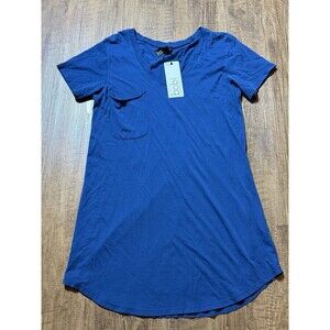 Bobi L.A. Women's M Short Sleeve Deep V-Neck Oversized T-Shirt Dress Pocket Blue